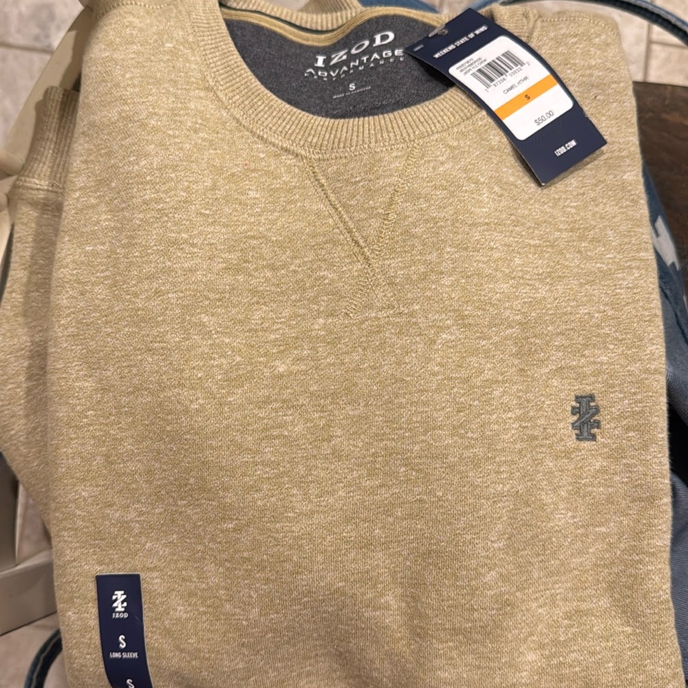 Izod Advantage Performance Camel Heather Fleece Crew
